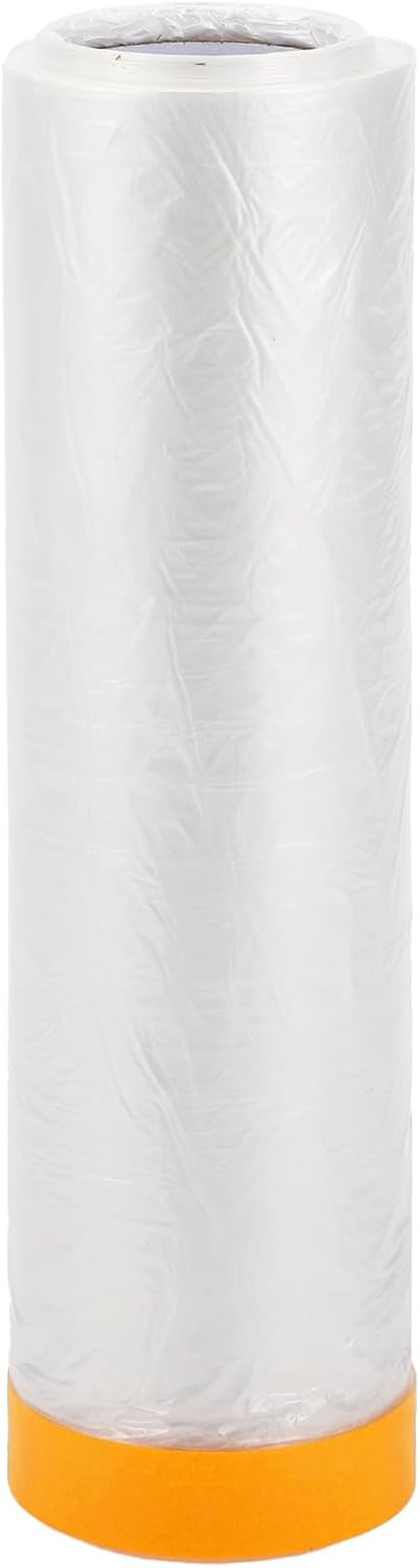 X AUTOHAUX 1 Pcs for Wall Covering Frames Cars Auto Body Paint Supplies Pre-Taped Masking Film Plastic Cover 1000X240Cm / 32.81Ftx94.49" White Orange PE Film image number 2