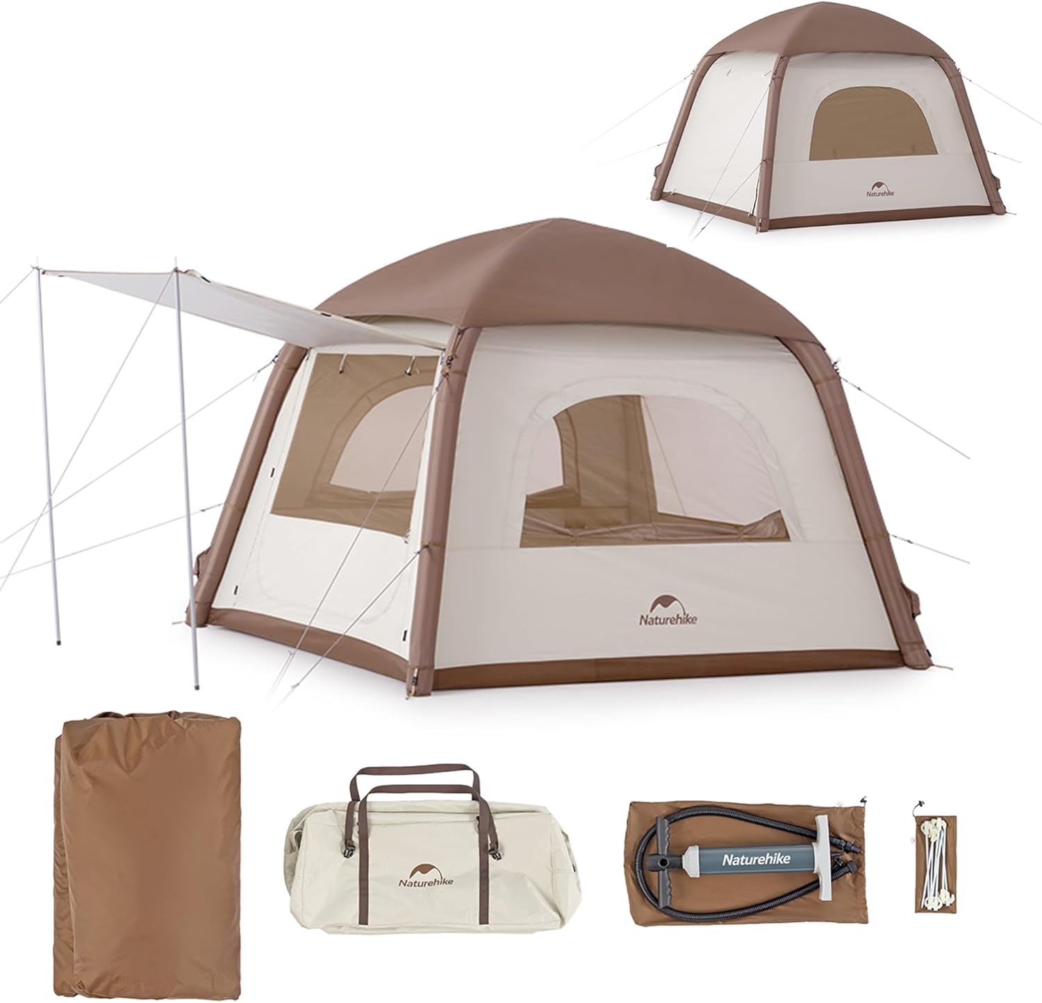 Naturehike Portable Air Inflatable Tent with Hand Pump,1 Min Setup,Upf50+,1.65M High Canopy Tent,With Two Large Awning Vestibules,Family,5-Sided Ventilation image number 2
