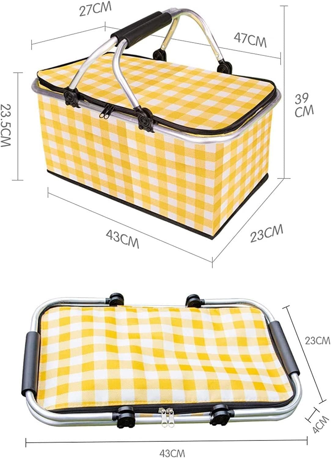 Insulated Cooler Bag-Folding Picnic Basket with Handle，Waterproof Lining - Collapsible Designfor Camping, Trips, Shopping, Outdoor Activities (Yellow) image number 5