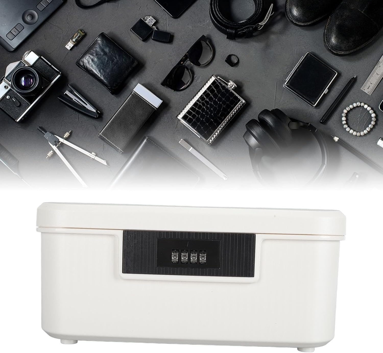 Lockable Storage Box, 9L Capacity Lockable Storage Trunk for Files Document Organizer, Double Layer Password Storage Locking Box, Lockable Storage Container Bin for Home Office image number 2