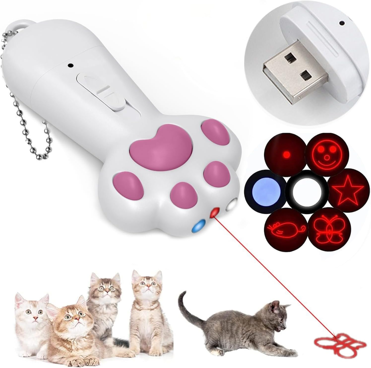 Mumoo Bear Cat Dog Red Pointer Light Toy, 7 in 1 Paw Style Cat Toys Cat Dog Interactive Toy, USB Rechargeable LED Cat Pen Light, Pet Scratching Practice Chase Training Tool (Black)