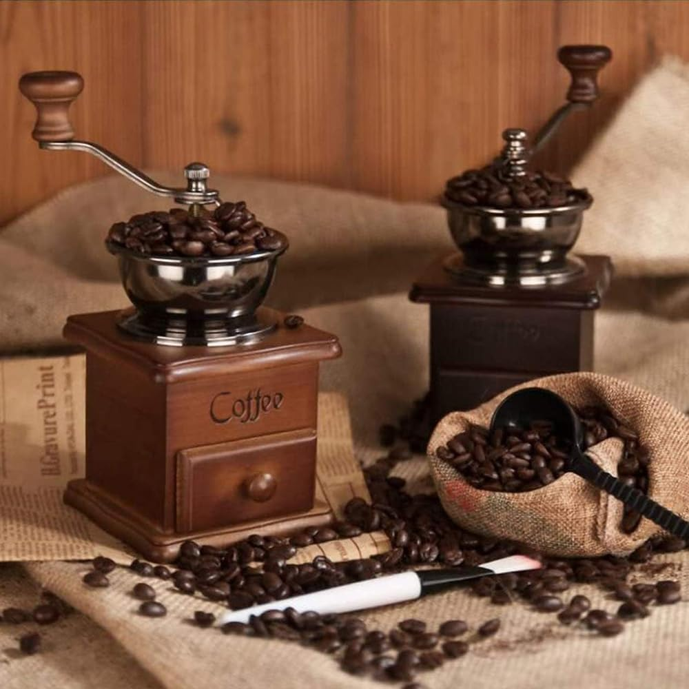 Manual Coffee Grinder &ndash; Vintage Wooden Hand Coffee Mill with Ceramic Burr, Adjustable Grinding Settings, Classic Hand Crank Coffee Bean Grinder for Home, Travel, and Decoration image number 5