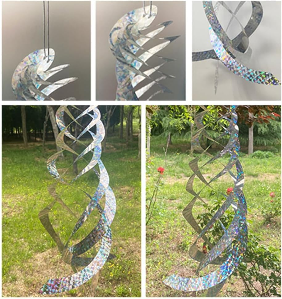 Limcryspp 4Pieces of Anti-Bird Spiral Reflector, Anti-Bird Spiral Reflector Scare Tool, Hanging Reflection to Scare Pigeons and Other Small Birds Anti-Bird Device (4, Silver) image number 2