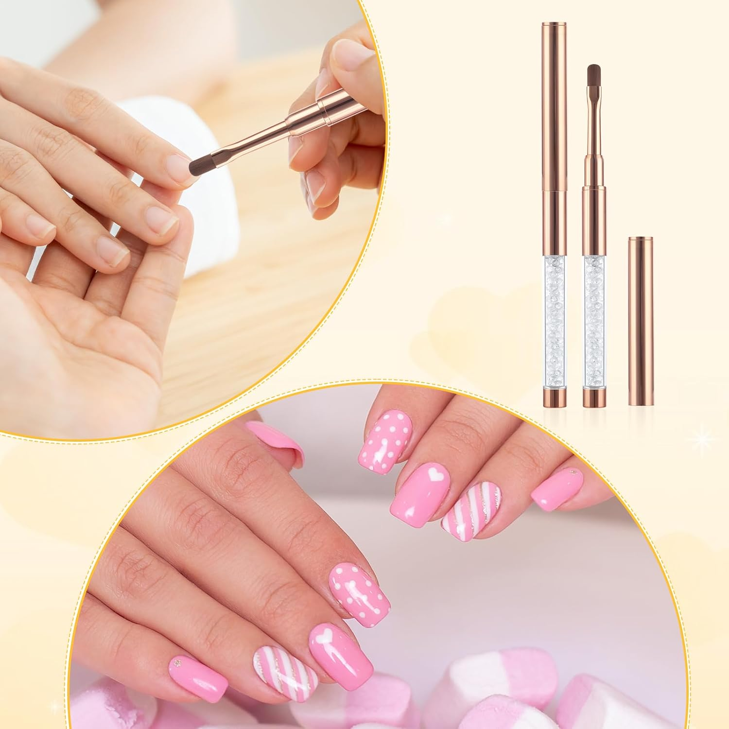 Piriuuo Pack of 2 Gel Brushes for Nails, Nail Brush with Lid, Gel Brush, Nail Design Brush, Nail Brush, Nail Accessories, UV Rhinestone Handle, Gel Nail Art Brush, Painting Brush Tool for Women image number 3