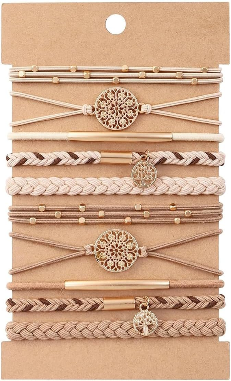 Orivin 10 Pieces Tree of Life Hair Bobbles Ponytail Holder Elastic Bracelet Hair Accessories Cream Beige Polyester image number 5