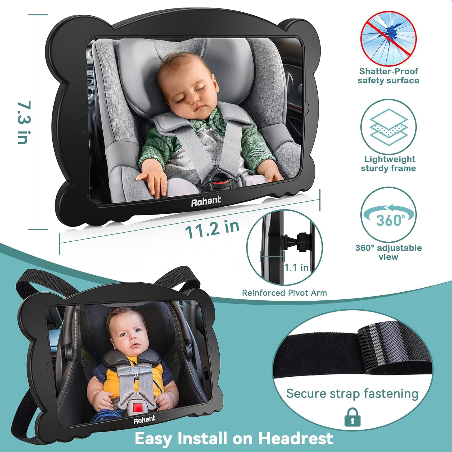 Baby Car Mirror for Rear-Facing Car Seat - Shatterproof, 360&deg; Adjustable, Wide Angle, Clear View, Easy Installation, Safe Acrylic - Ideal for New Parents & Baby Safety image number 2