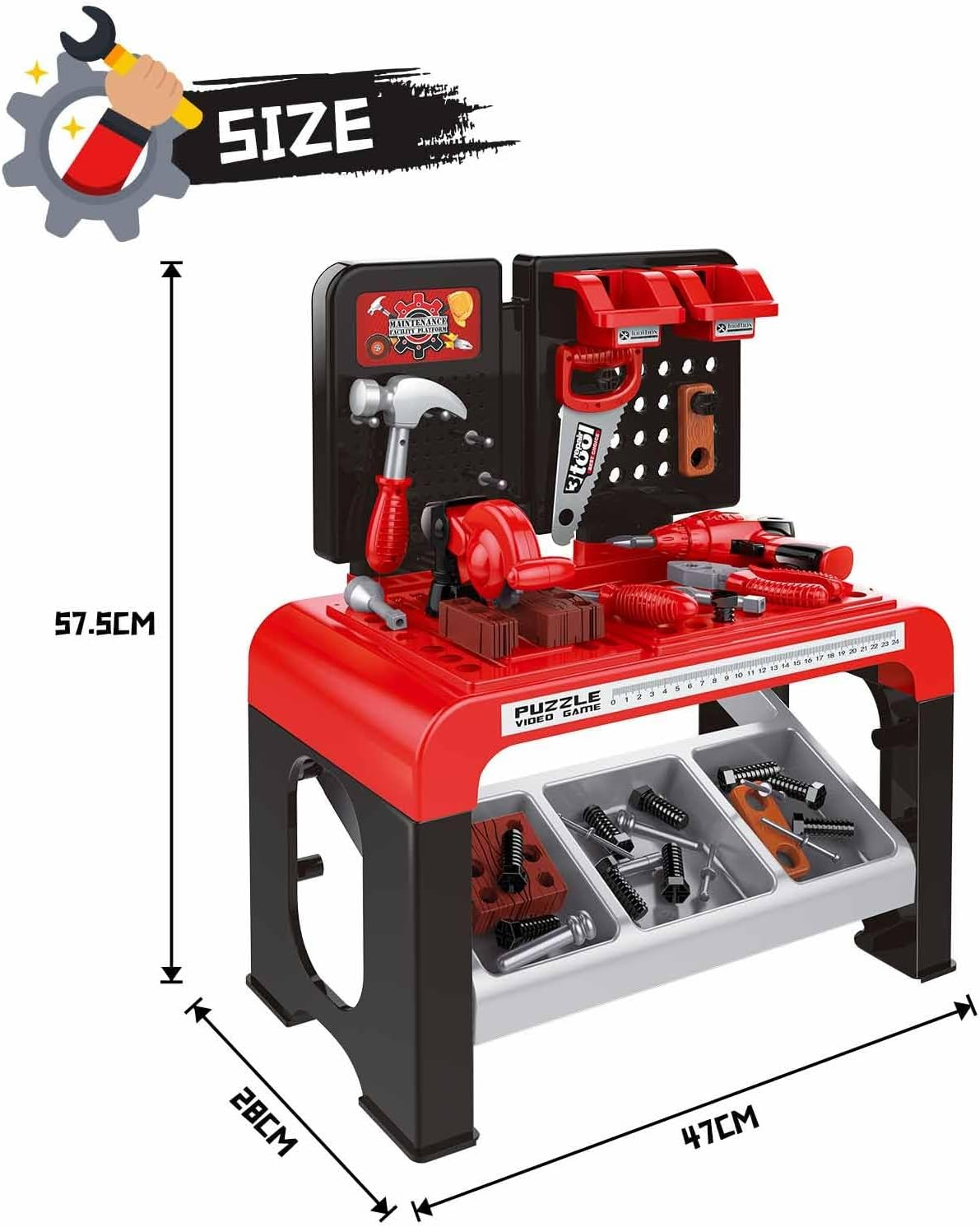 KIDBOT 46Pcs Workbench Tool Table Kids Toy Tool Bench Set, Construction Workshop with Electric Drill and Realistic Tools Toy for 3+ Years Old Kids,Educational Builder Pretend Role Play Toy