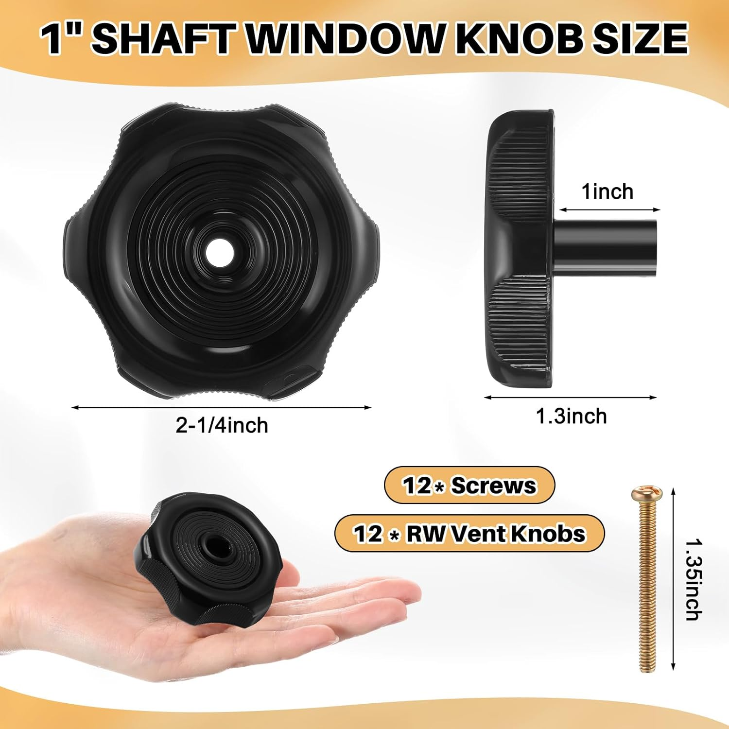 Zonon 12 Pack Shaft Rv Window and Vent Knobs 1" Shaft 2-1/4" Diameter Camper Window Latch Knob with Screws Interior Hardware Accessories Plastic Knob for Rv, Boat, Toolbox Vent Mechanism (Black) image number 6