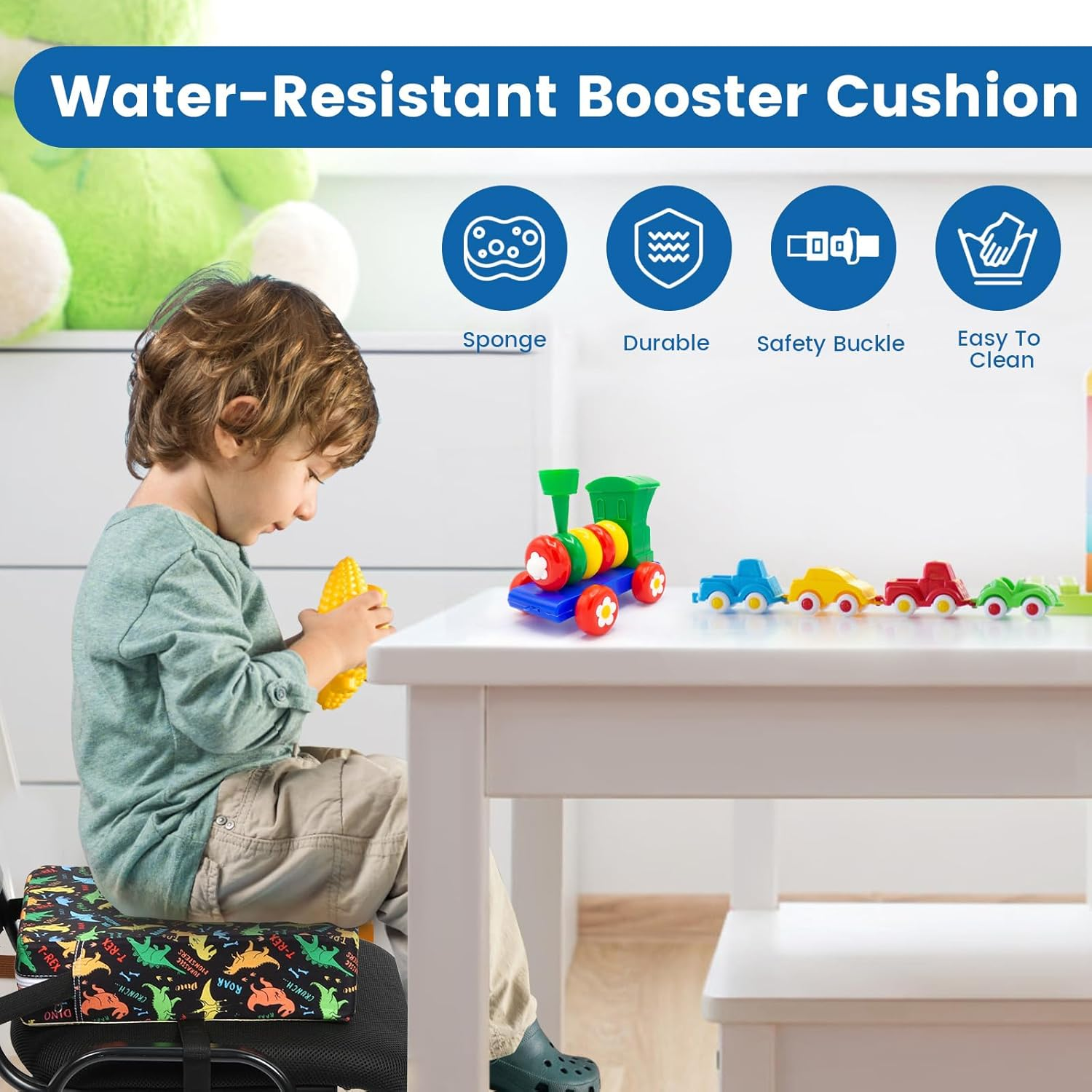 Toddler Booster Seat for Dining Table, Strong Support Booster Seat for Kitchen Chair with Adjustable Straps, Portable Booster Seat Pad, Non-Slip Heightening Cushion Booster for Children (Black) image number 3