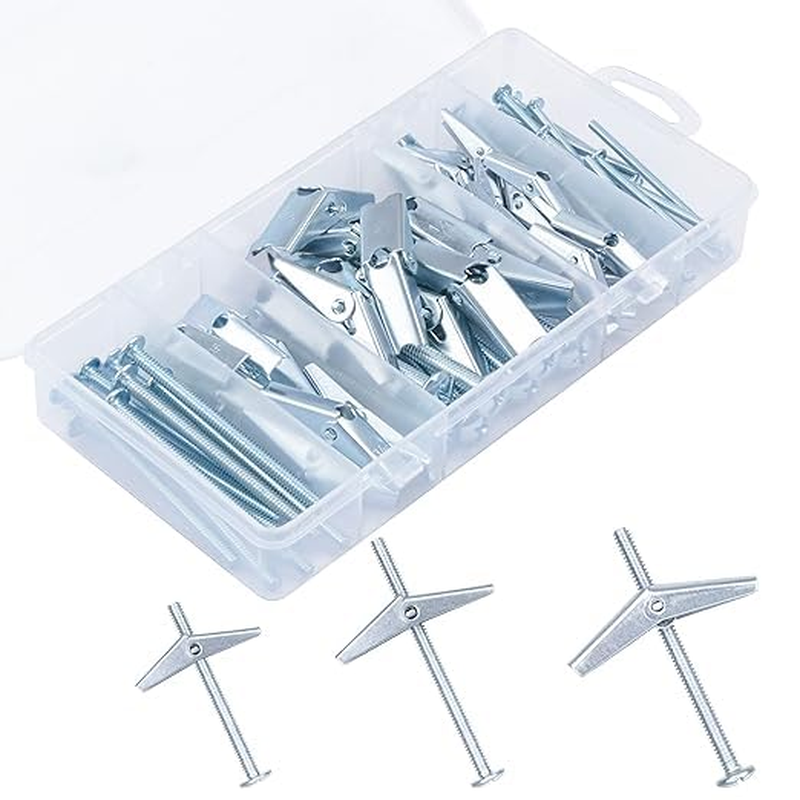 Assorted 24 Pcs Toggle Bolt and Wing Nut Kit for Hanging Heavy Items on Drywall - 1/8 Inch, 3/16Inch, 1/4Inch image number 1
