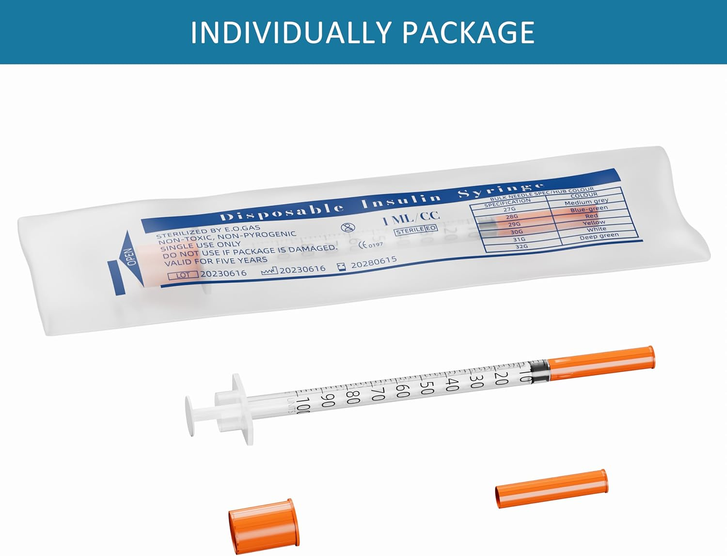 U-100 Syringes with 1Ml/Cc 30G 5/16 Inch 8Mm Needle, Disposable Syringe for Lab Dispensing Supplies, Individually Wrapped, Pack of 20 image number 1