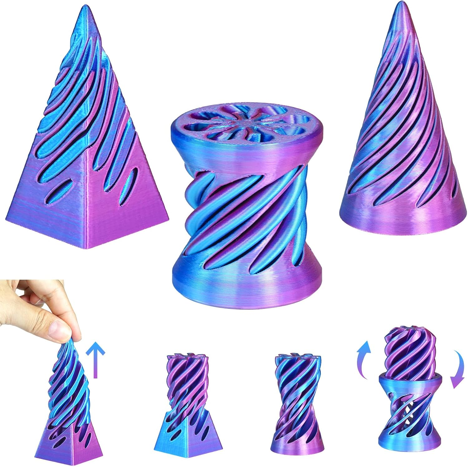 3 PCS Impossible Cone,Spiral Cone Fidget Toy,Impossible Pyramid Passthrough Sculpture,3D Printed Spiral Cone Fidget Toy,Desktop Decompression Toys,Gift,Birthday and Christmas Gifts (Purple+Black)