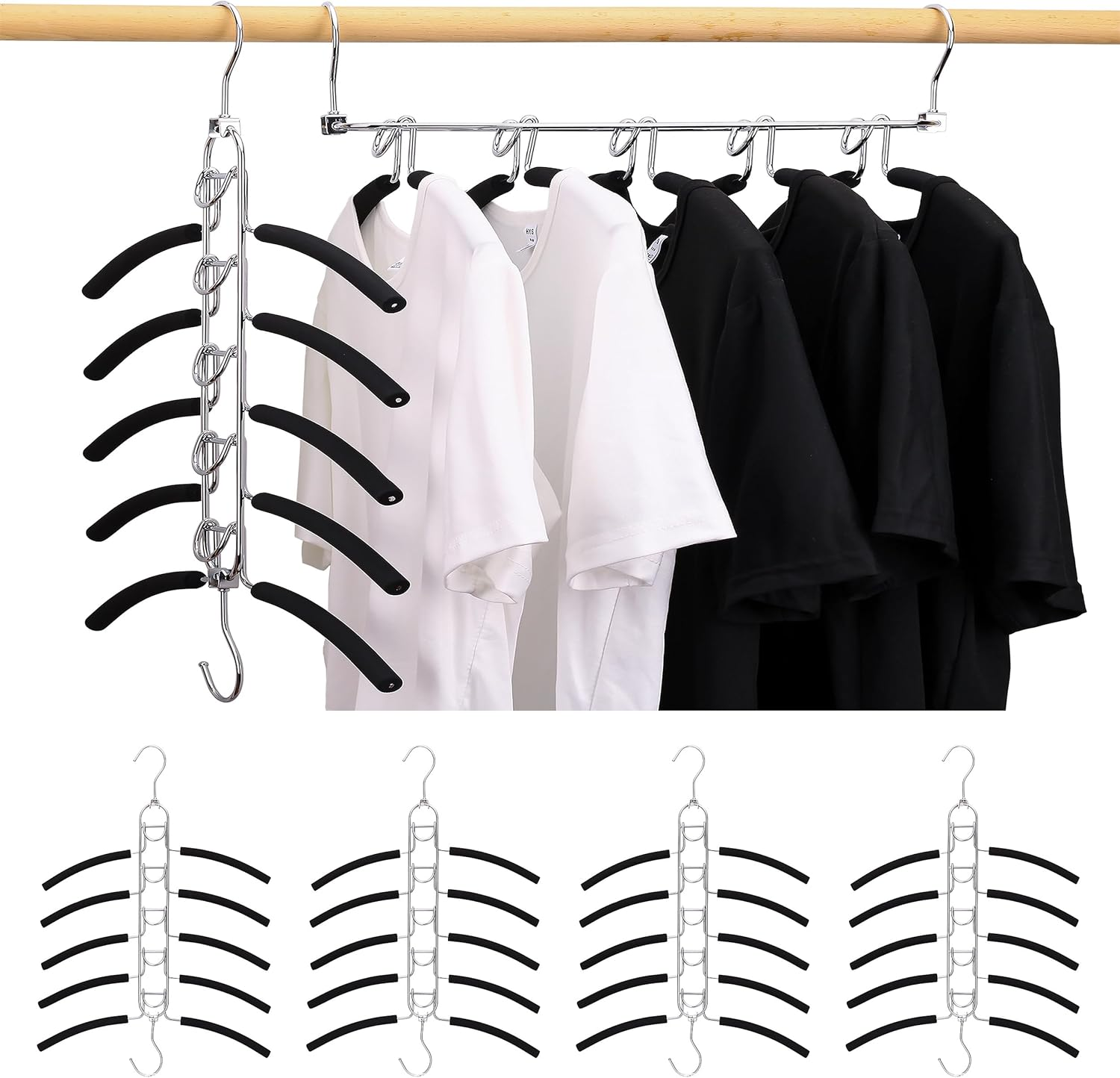 Zekroh 5 in 1 Space Saver Coat Hangers, 4 Pack Multilayer Metal Clothes Hanger anti Slip Clothes Hangers with EVA Sponge Tube, Heavy Duty Stainless Steel Hangers for Closet Storage Organizer image number 1
