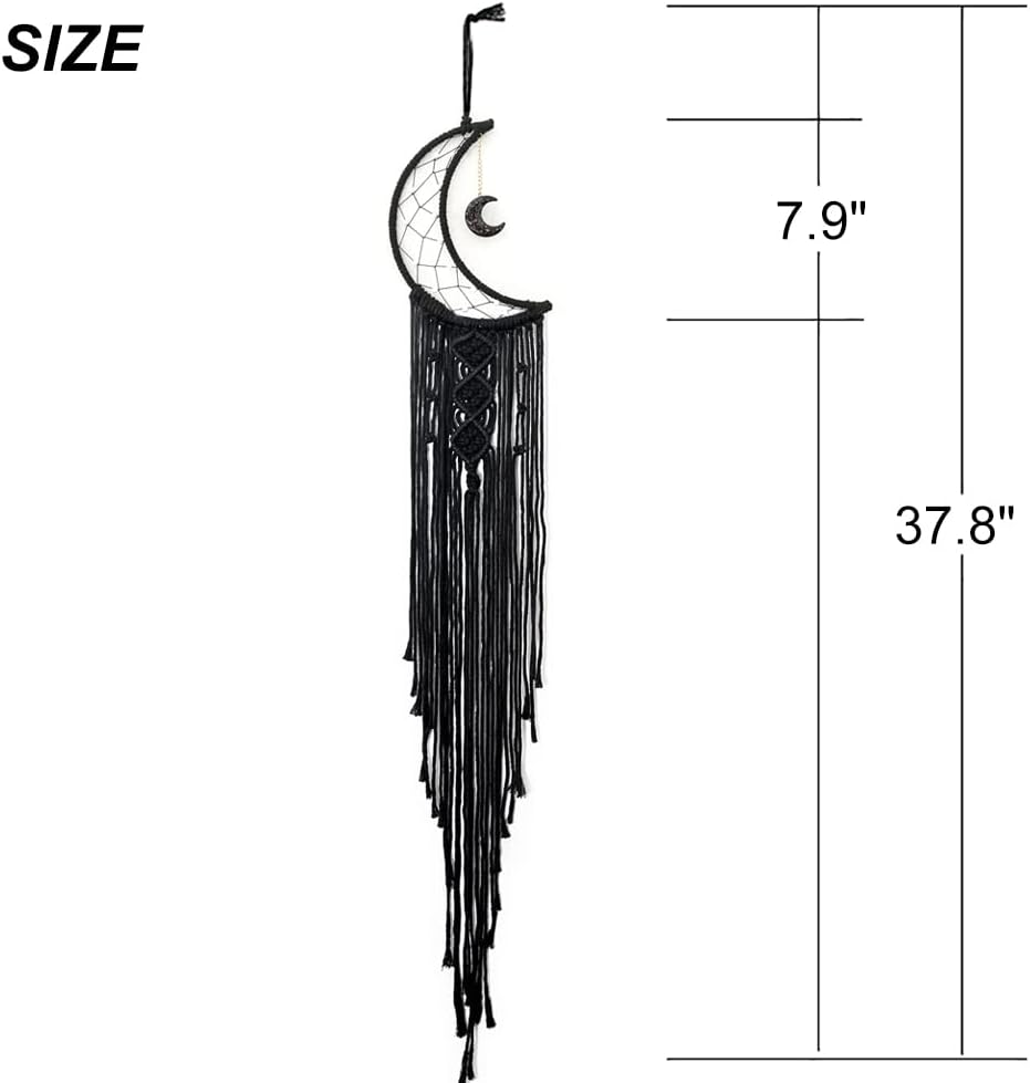 MOONFLY Black Moon Dream Catcher with Handmade Woven Cotton Dream Catchers Boho Macrame Wall Hanging Home Decoration Ornament Craft Gift (Black Moon) image number 2
