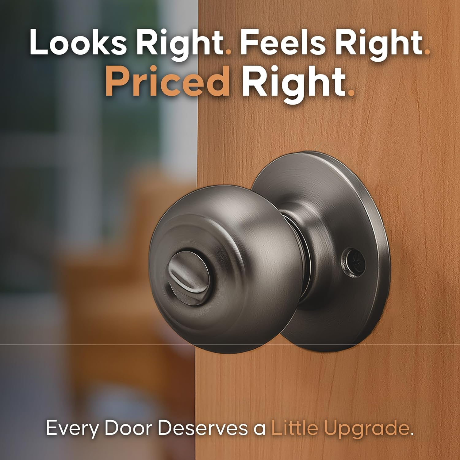 Copper Creek Antique Nickel Door Knobs - round Colonial Knob with Privacy Locking Function for Home Improvement, 1 Pack - Fits All Standard Doors - Locking Door Knob for Bedroom and Bathroom Use