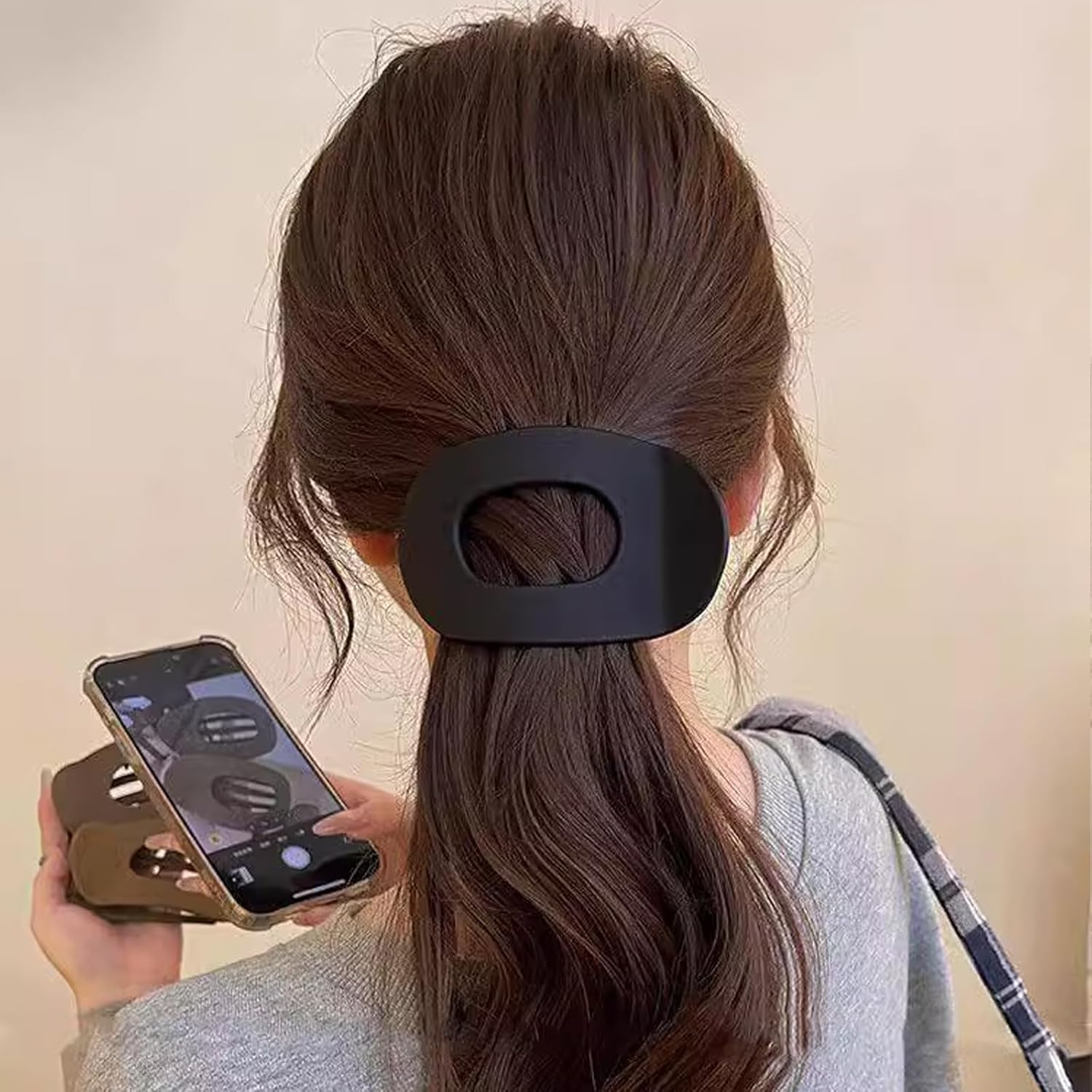 SSKHE Flat Claw Clips, Stylish Neutral Color Hair Barrettes, round Lay down Hair Clip for Thick Hair and Thin Hairs, Matte Large Duck Billed Design, Durable, Lightweight and Non-Slip(5Pcs) image number 2