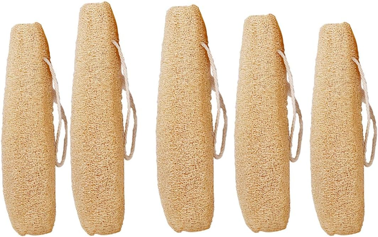 AIMALL 5-Pack Natural Loofah Sponges, Multi-Use Body and Kitchen Cleaning Loofahs, Quick-Dry & Eco-Friendly, Length 7.87-11.42 Inches, Breathable and Bacteria Resistant image number 2