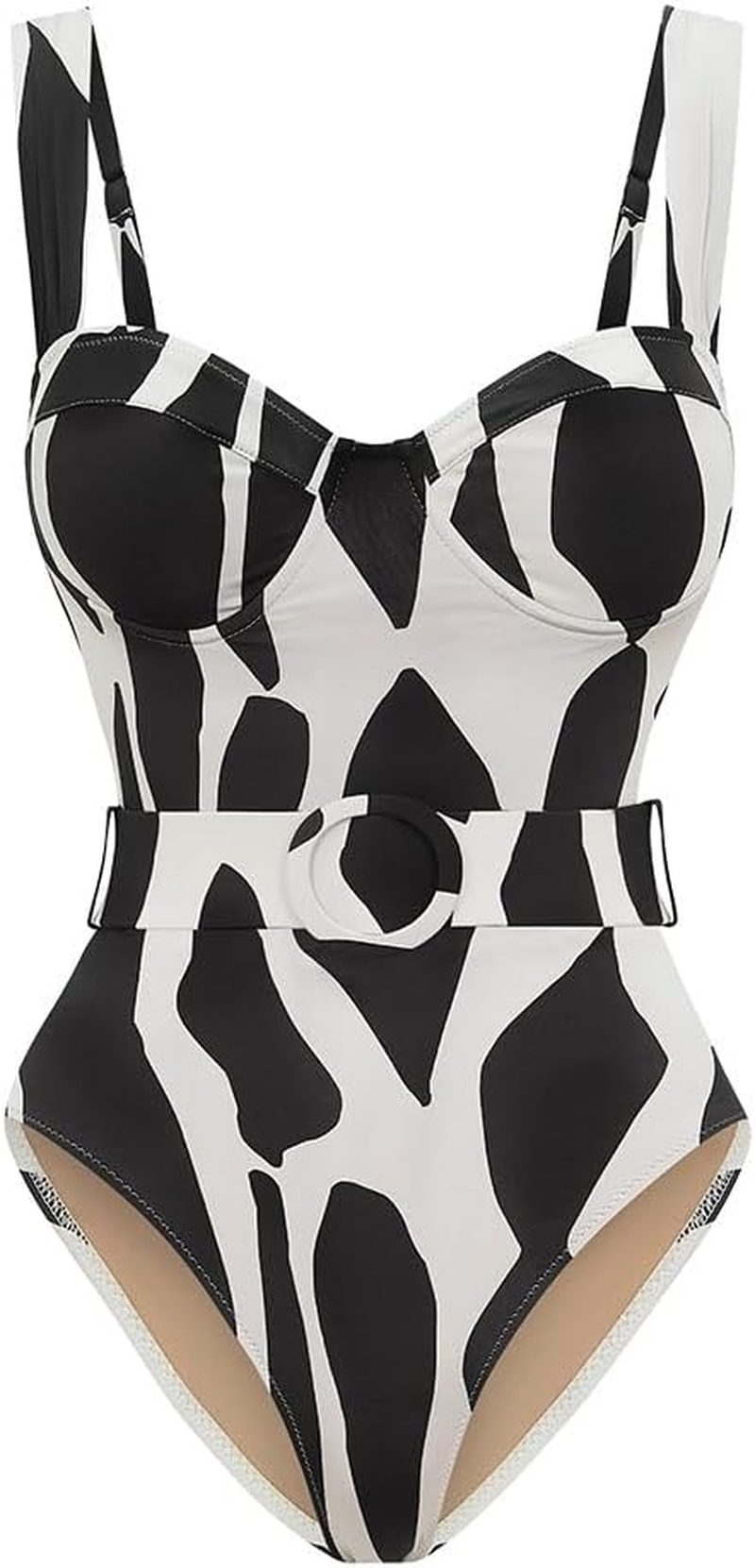 Punki Women Modest Swimsuit One Piece Bathing Suits Scallop Trim Full Coverage Swimwear Cut Out Back 1 Piece Swimming