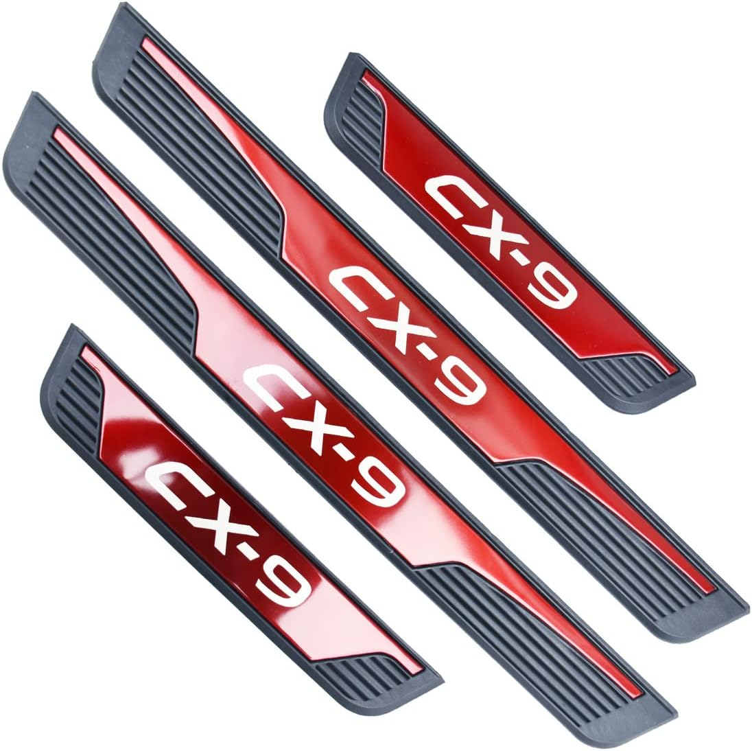 FEOYDS Stainless Door Sill Protector Kick Plate Entry Guard Kit for Mazda CX-9 2017-2023 Interior Accessory (Red) image number 1