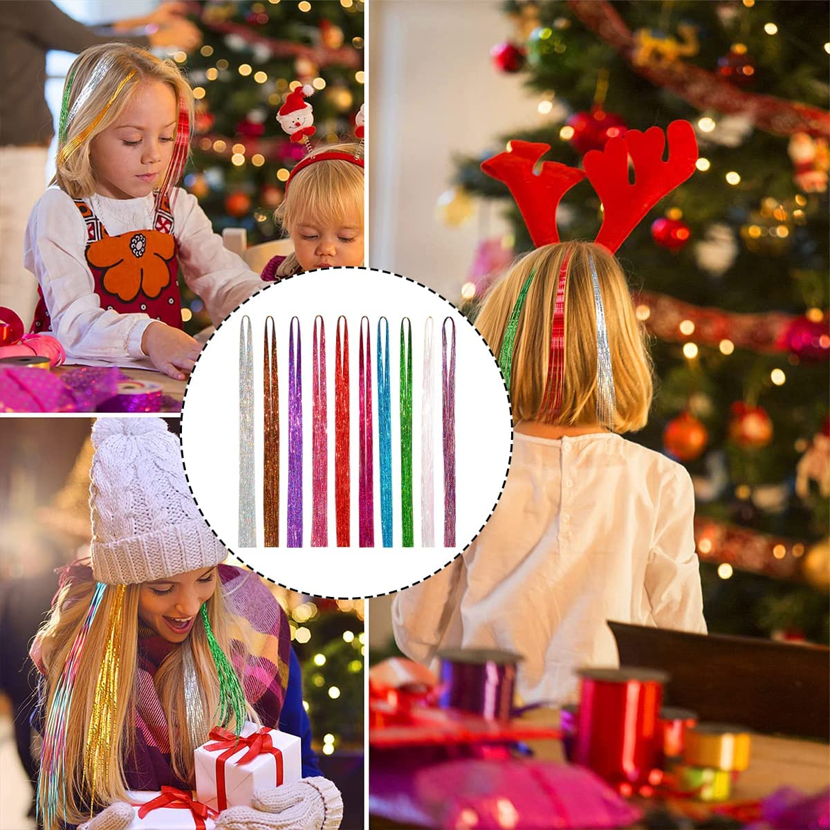 Hair Tinsel, 10 Colors Sparkling Fairy Hair Tinsel Strands for Party Styling (36 Inch - 150 Strands/Color) image number 3