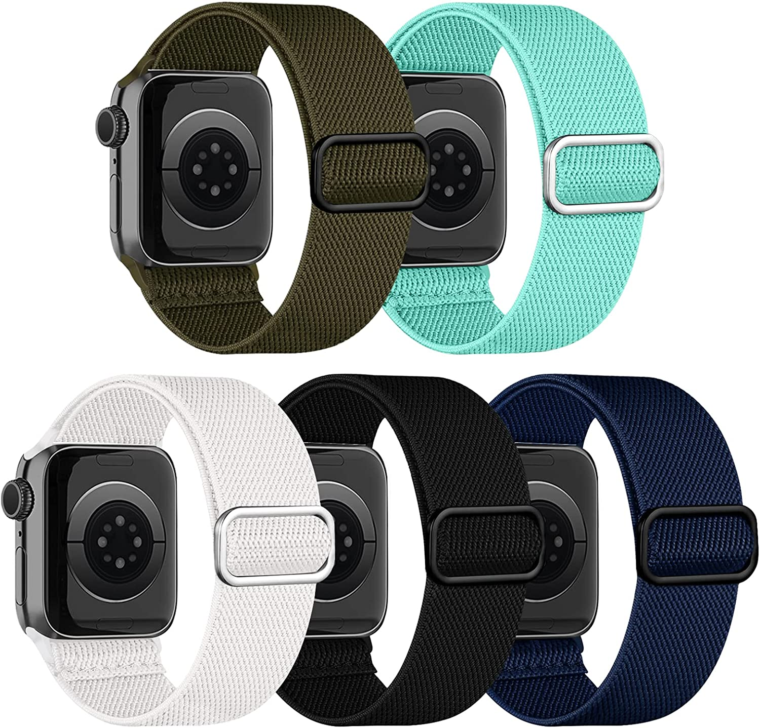 Chinbersky 5 Pack Watch Straps Compatible with Apple Watch Strap 38Mm 40Mm 41Mm 42Mm 44Mm 45Mm, Braided Elastic Stretchy Nylon Sport Solo Loop Band Replacement Straps for Iwatch Series 7/6/5/4/3/2/1