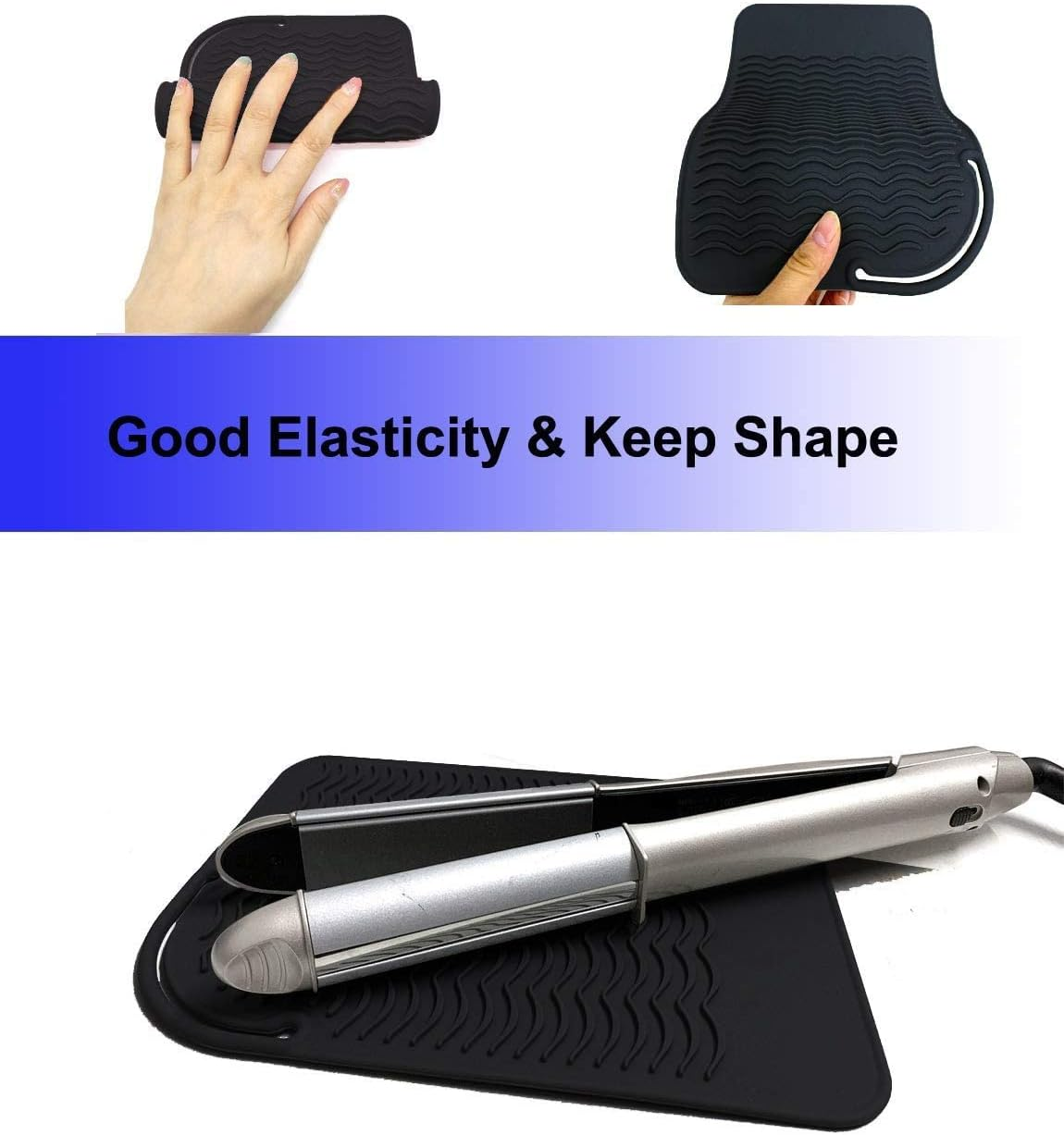 Heat Resistant Mat for Curling Iron, Flat Irons and Hair Straightener Hair Styling Tools 9" X 6.5", Food Grade Silicone, Black image number 2