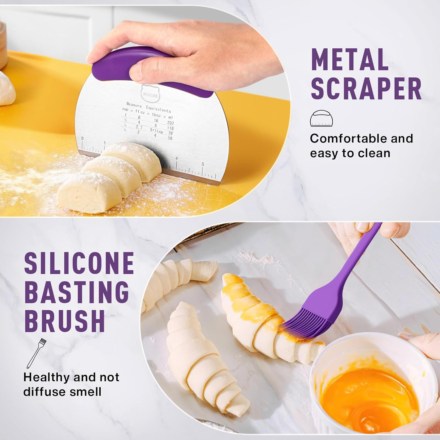 MIAOKE Sourdough Bread Baking Accessories Proofing Basket Kit - Dough Whisk, Bread Lame, Proofing Baskets 10 Inch round and 9 Oval, Dough Scraper, Cooking Brush, Basket Liner Complete Sourdough image number 2