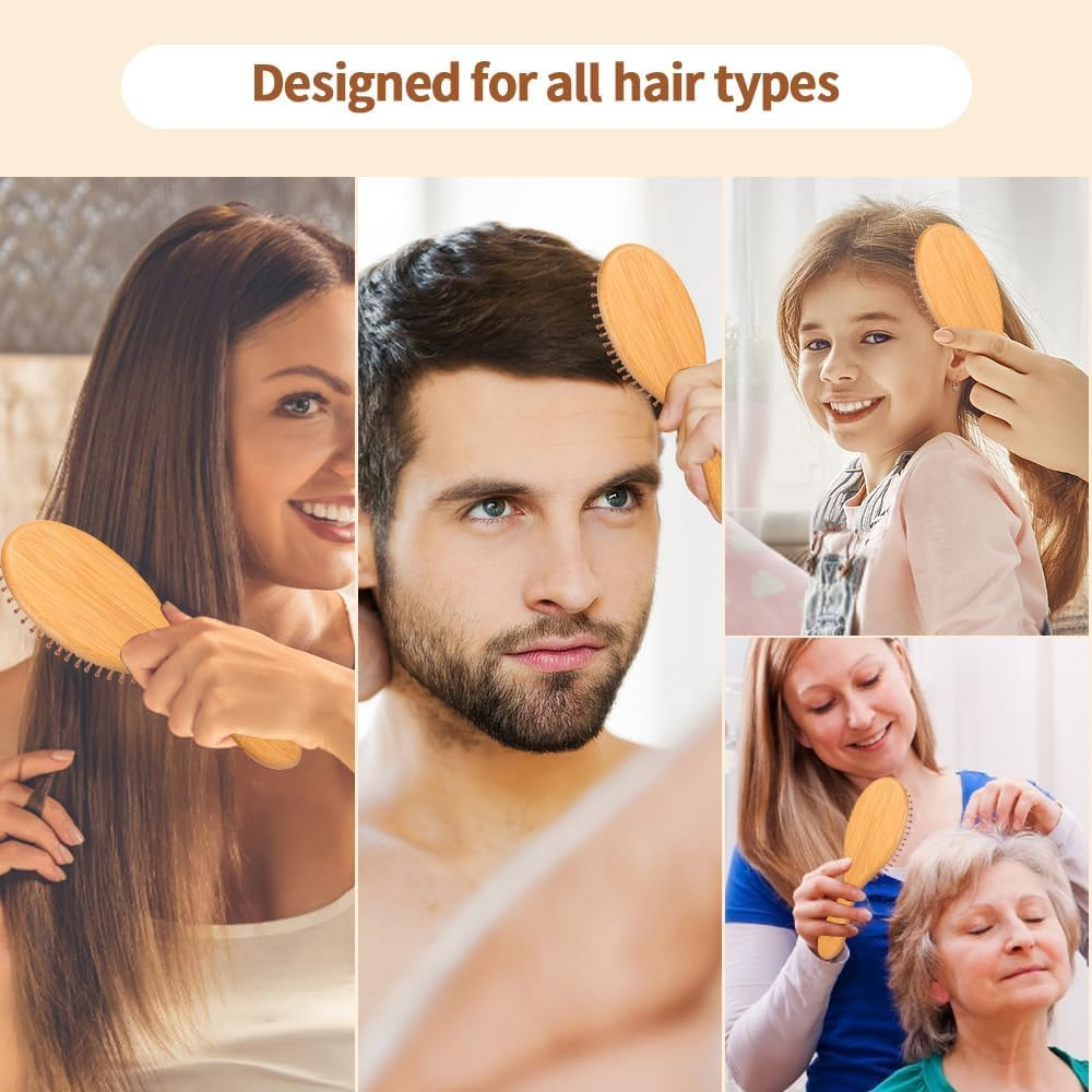 Bamboo Hair Brush for Hair Growth, Natural Bamboo Bristles Detangling Wooden Paddle Hairbrush for Massaging Scalp, for Women Men and Kids, for Dry,Curly,Thick,Thin and Straight Hair image number 1