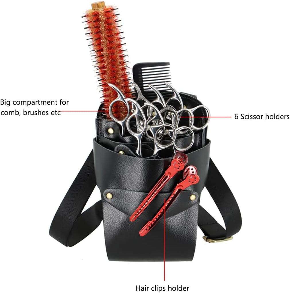 Scissors Bag- Soft Leather Salon Barber Hairdressing Scissor Shears Holster Hair Stylist Tools Bag with Waist Shoulder Belt image number 3