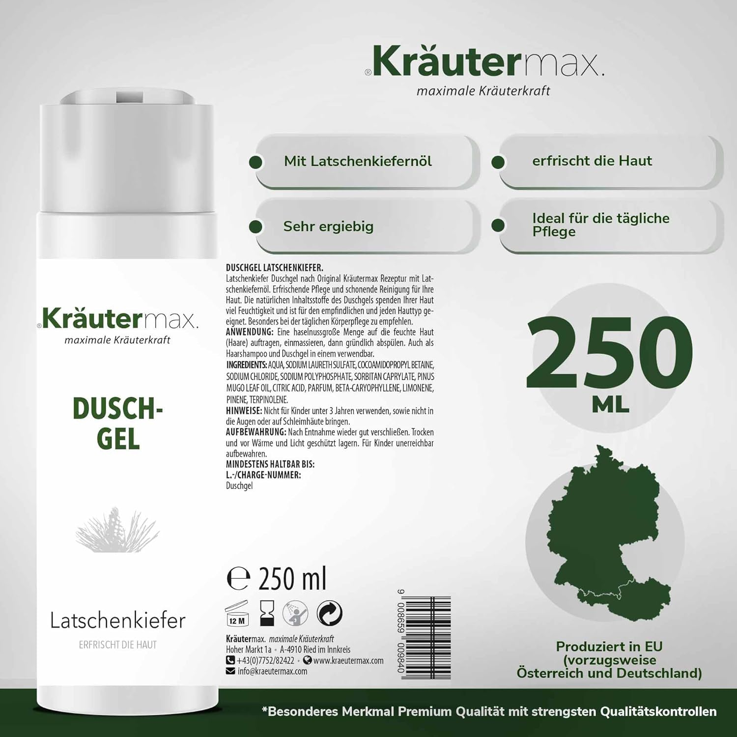Kr&auml;utermax Mountain Pine Shower Gel with Mountain Pine Oil Fragrance 1 X 250 Ml