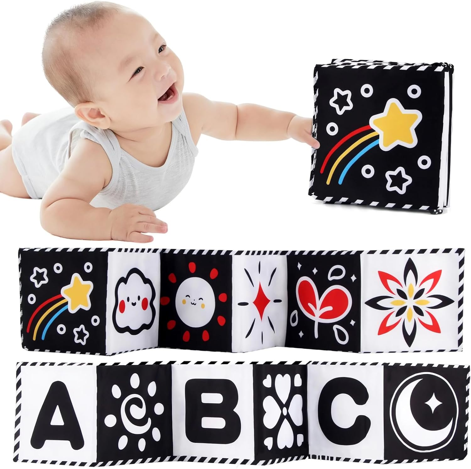 High Contrast Baby Toys, High Contrast Bedside Cloth Book for Newborns 0-6 Months, Visual and Cognitive Developmental Sensory Toy, Durable and Versatile 81.5Cm Stand up Design image number 5