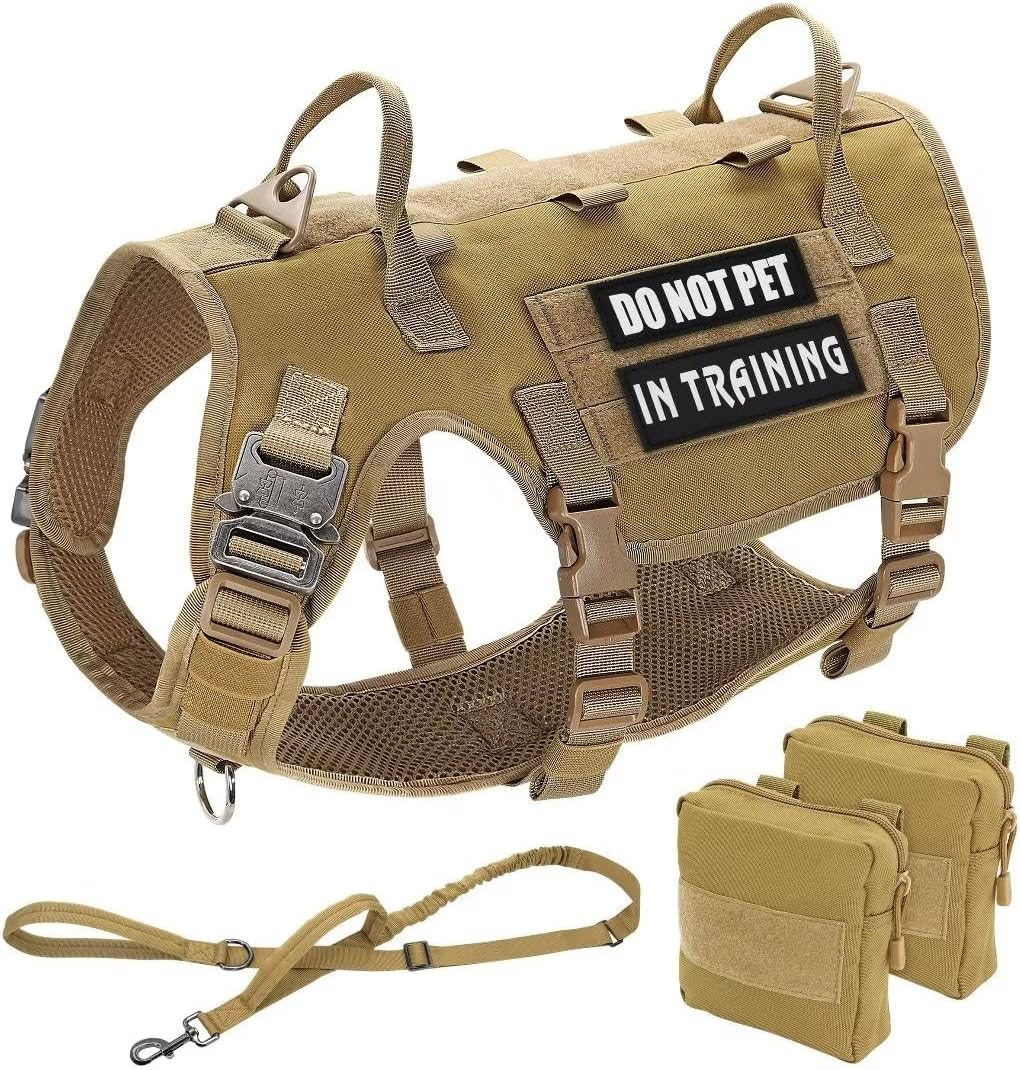 Beirui Robust Tactical Dog Harness Lead Backpacks Set with 2 Patches for Medium Large Dogs, No Pull Safety Harness, Dog Tactical Vest with 2 Metal Buckles & Handles, Brown, M image number 5