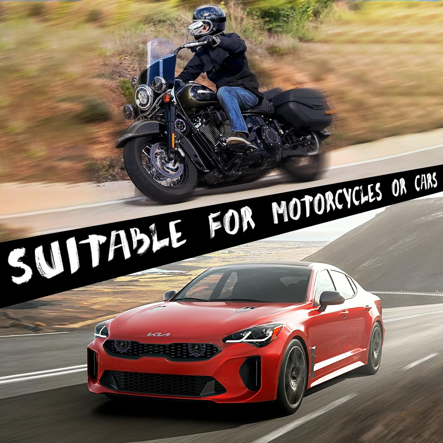 FARBIN Loud Car Horn 12V Super Tone Motorcycle Horns High Tone/Low Tone Twin Horn Kit with Protective Grill(Red, 12V) - Red Horn With Wiring Harness And Button image number 2