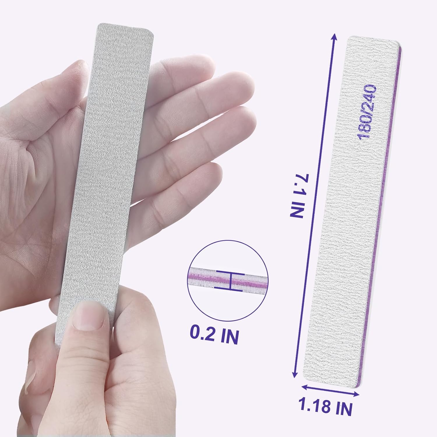 Nail File (12 Pack), 180/240 Grit Emery Boards Nail Files for Natural Nails and Acrylic Nails, Double Sided Emory Boards Limas Para Unas Acrilicas Profesional Fingernail Filer Reusable Manicure Gray image number 1