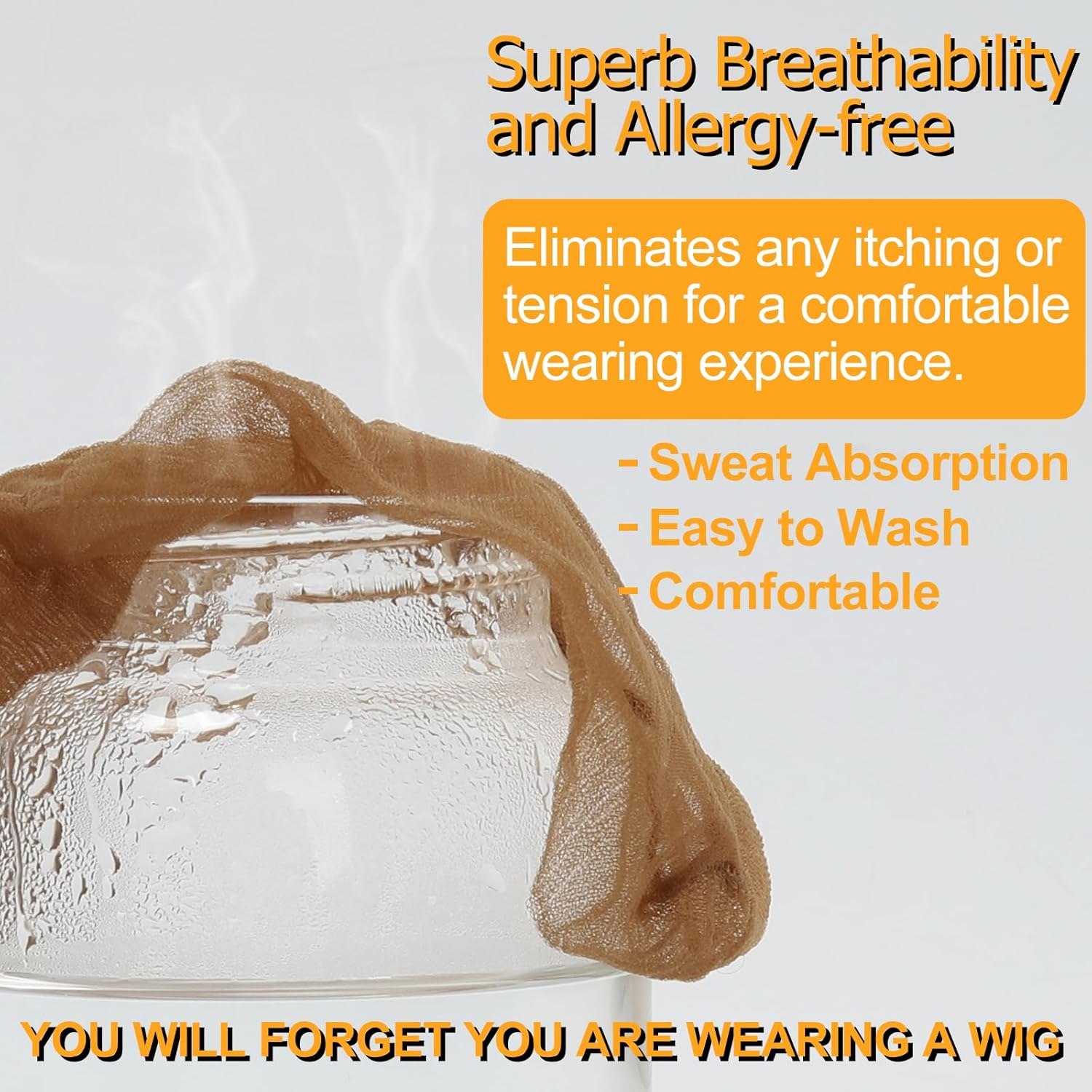 BEEOS Dark Brown Skinlike HD Wig Cap for Women, 4 Pieces Invisible Ultra-Thin Stretchy Stocking Caps for Lace Front Wigs image number 1