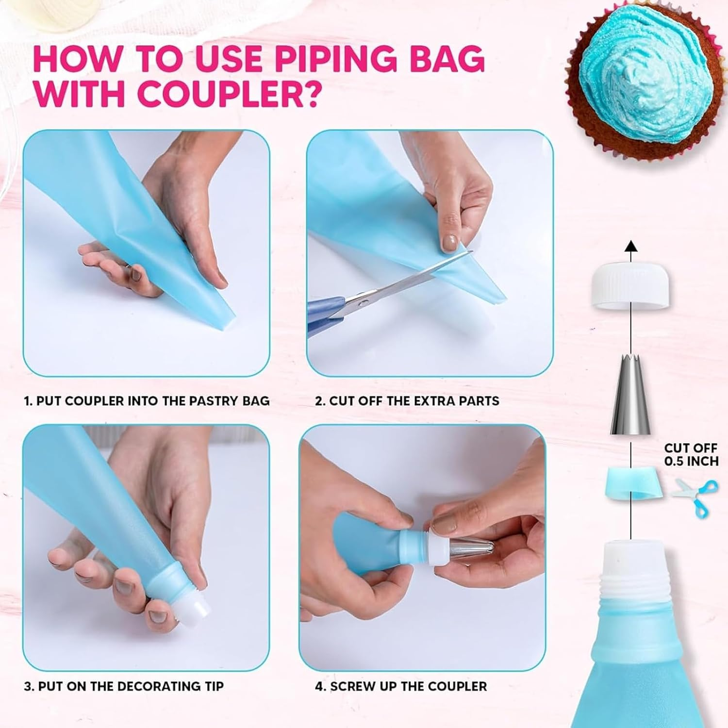 Piping Bags and Nozzles Set of 124 Pcs 100 anti Burst Piping Bags, Cake Decorating Kit with 16 Piping Tips, 1 Pastry Bags, 3 Cake Scrapers, 2 Couplers, and 2 Icing Bags Ties for Decorating Cakes image number 1