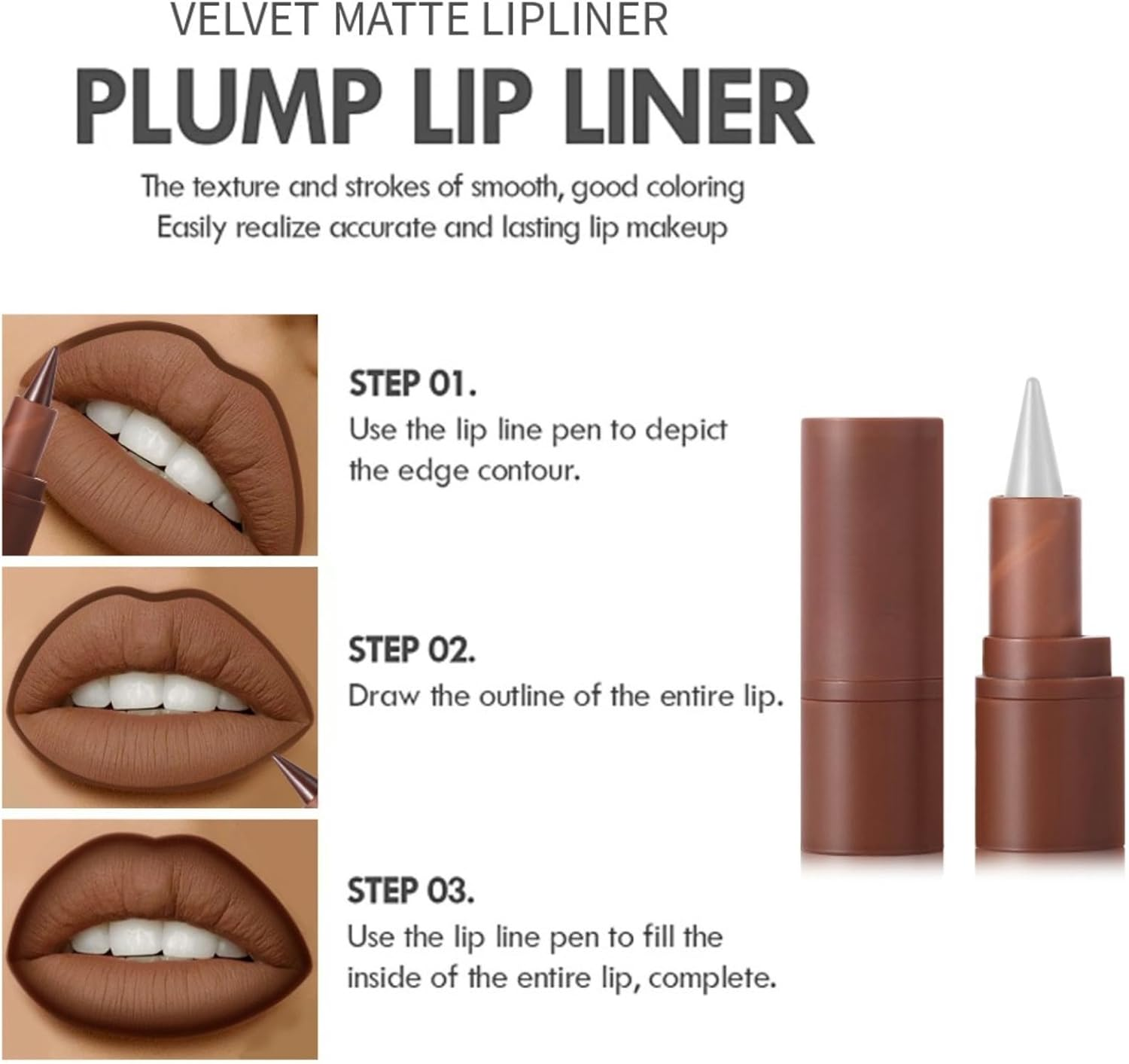 Matte Velvet Lip Liner &ndash; 2-In-1 Lip Liner & Lipstick for Defining & Filling Lips, Long-Lasting Smooth Lip Crayon, High Pigment, 3G(Color#01) image number 5