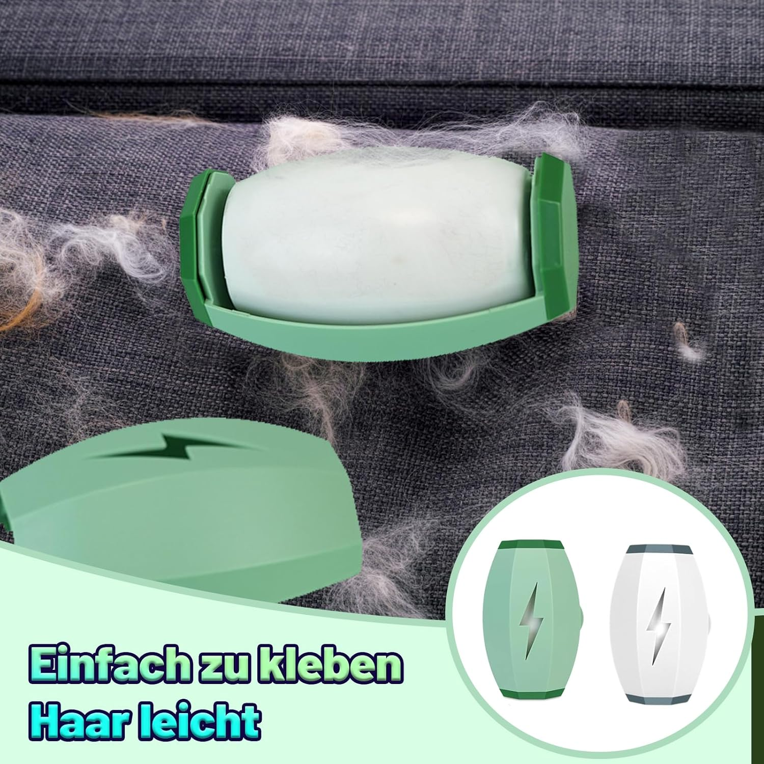 Pack of 2 Lint Rollers, Reusable, Pet Hair Remover, Clothing, Strong Adhesion, High Cleaning Efficiency, Rinse Clean, Apply Several Times (White and Green) image number 4