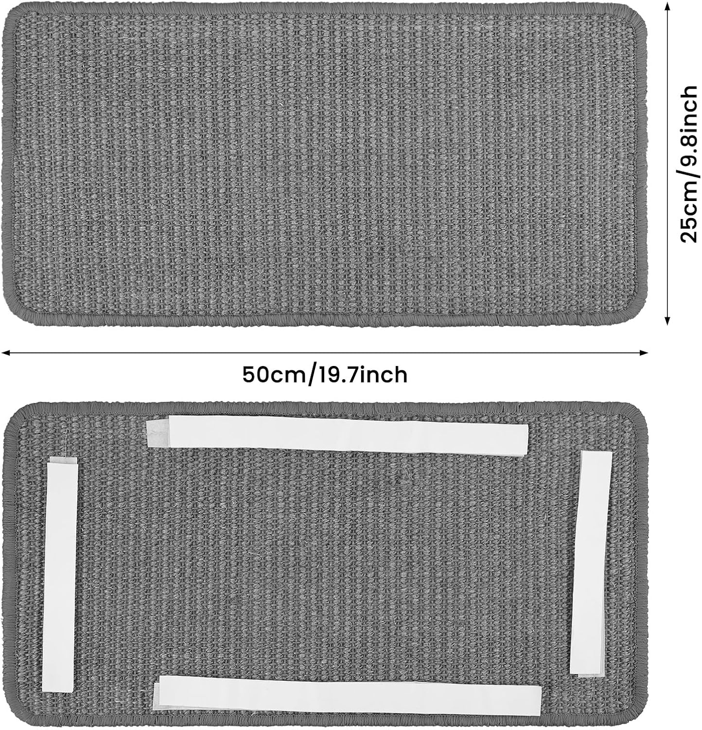 Zocipro 2Pcs Cat Scratching Mat 50X25Cm, Self-Adhesive Cat Scratching Pad Rug, Natural Sisal Cat Scratch Mat, anti Scratch Pet Supplies Furniture Protector for Sofa Carpets Floor Wall (Grey)