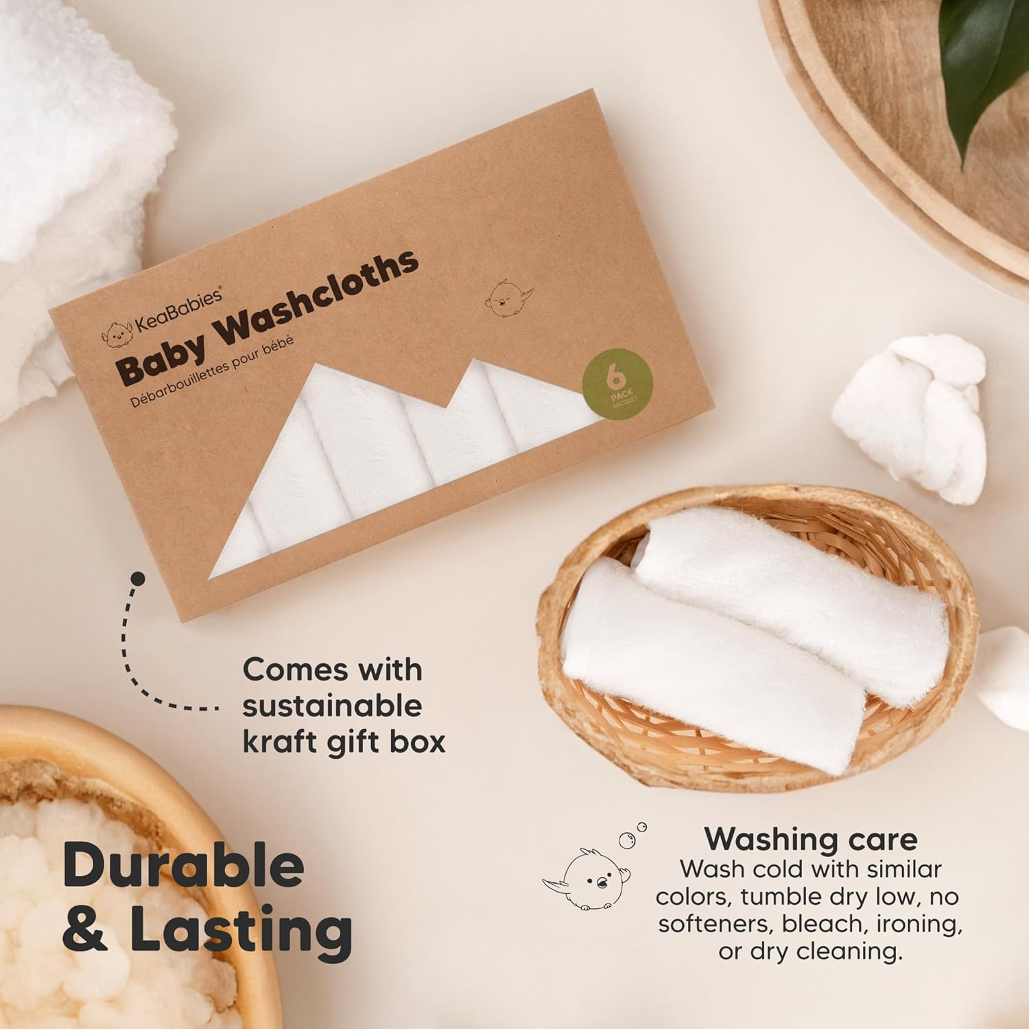 6-Pack Soft Baby Washcloths, Bamboo - Kids, Newborn Bath Towels, Infant Shower, Toddler Reusable Face Washer, Gentle on Skin, Baby Face Wash Cloth, 25X25Cm (White) - Candy Pop image number 4