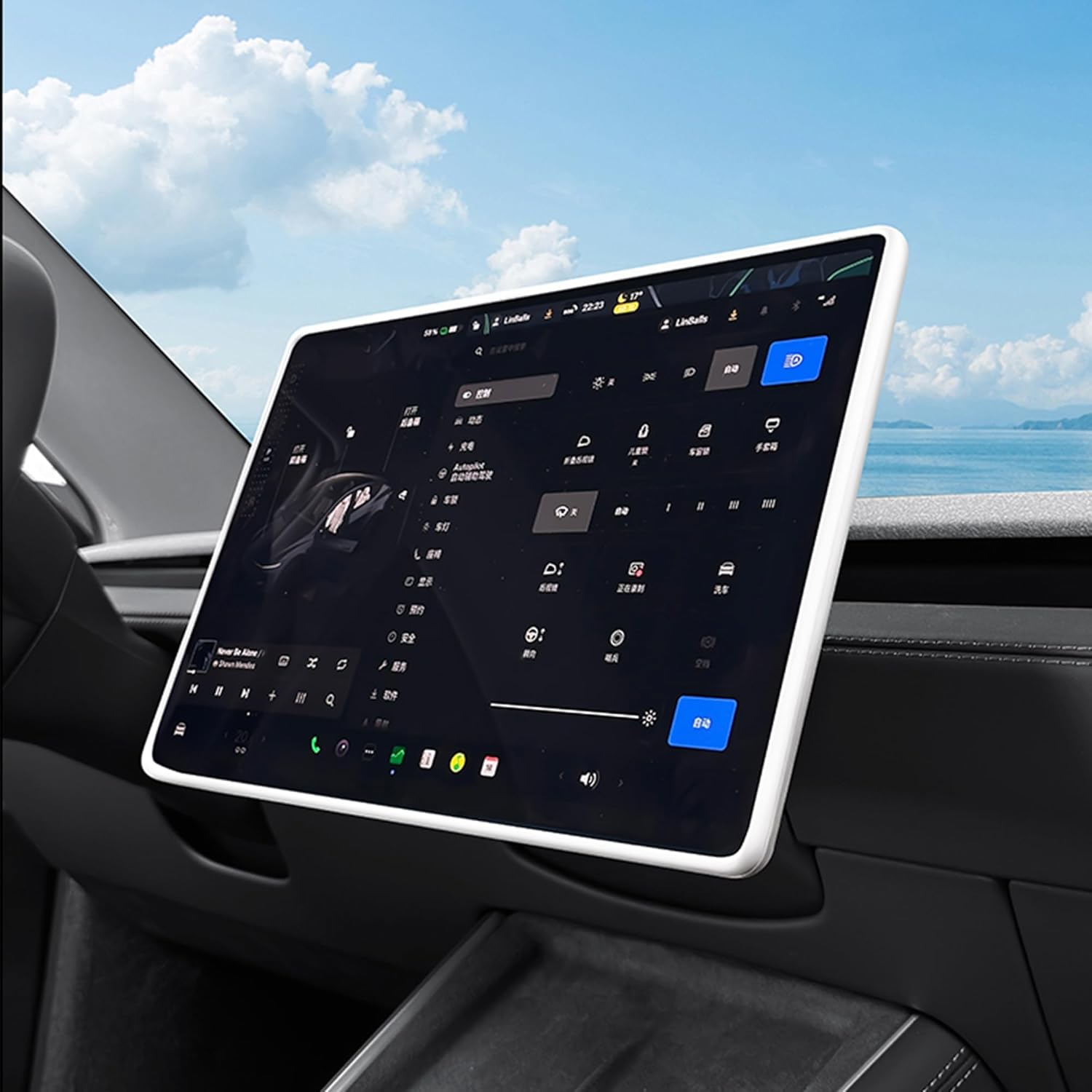 3PCS Center Console Accessories for Tesla New Model Y Juniper 2025 Model 3 Highland 2024 Cup Holder Insert, Screen Edge Protector Frame, Wireless Charger Mat Silicone, White image number 6