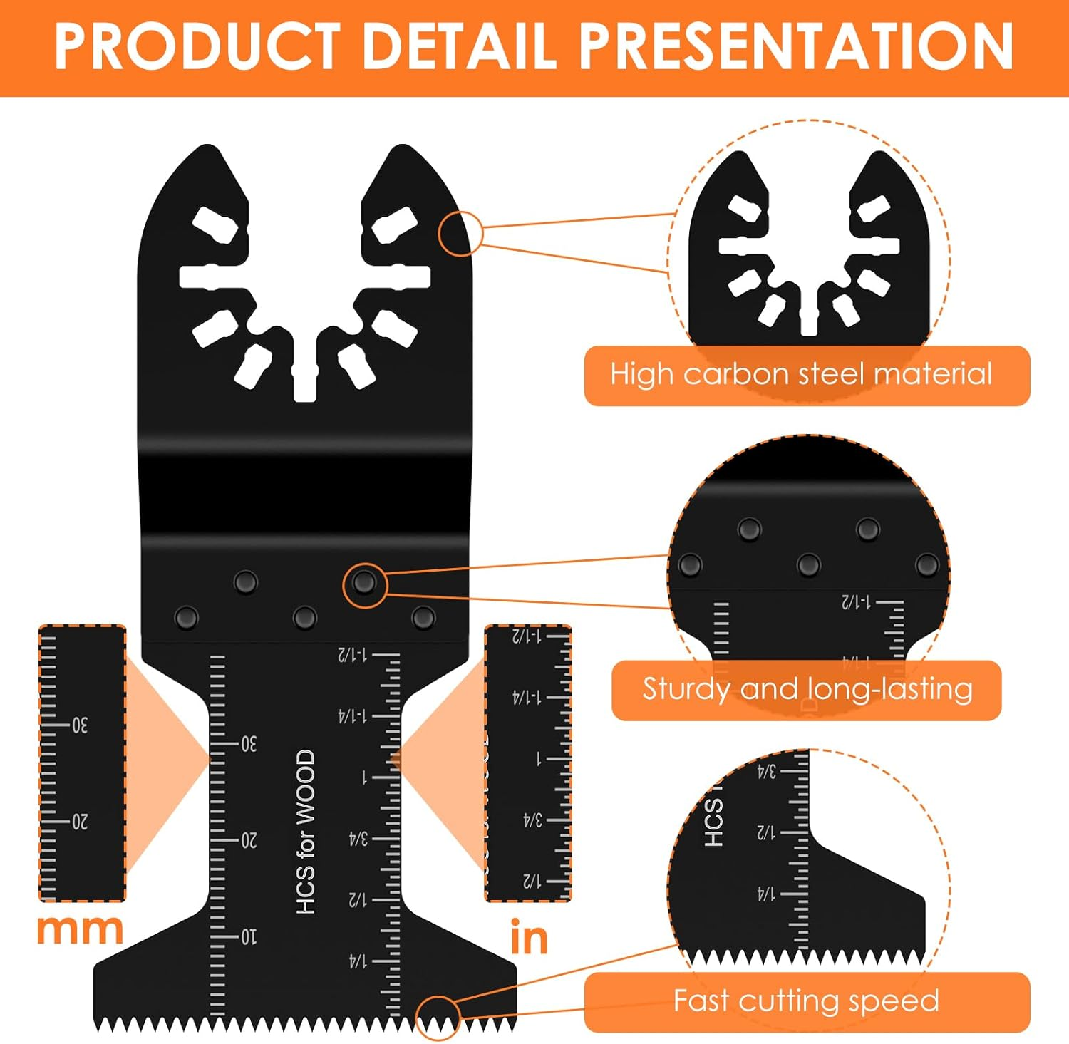 33Pcs Oscillating Saw Blades Set, Universal Titanium Bimetal Oscillating Multi Tool Blades, Titanium Bimetal Oscillating Multi Tool Blades with 3 Adapters for Cutting Metal Wood image number 5