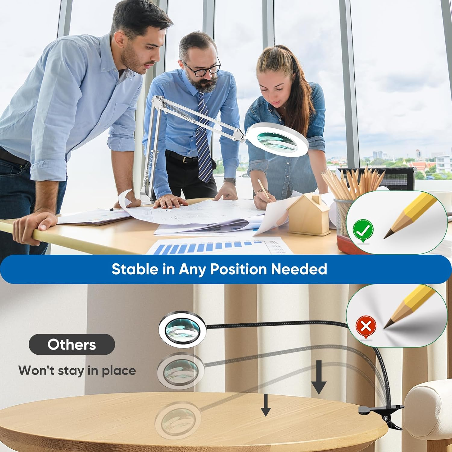 10X Magnifying Glass with Light and Clamp, Real Glass Lighted Magnifier with 5 Color Modes & Stepless Dimmable, Hands Free Desk Lamp for Hobbies, Crafts, Reading and Close Work (White) image number 6