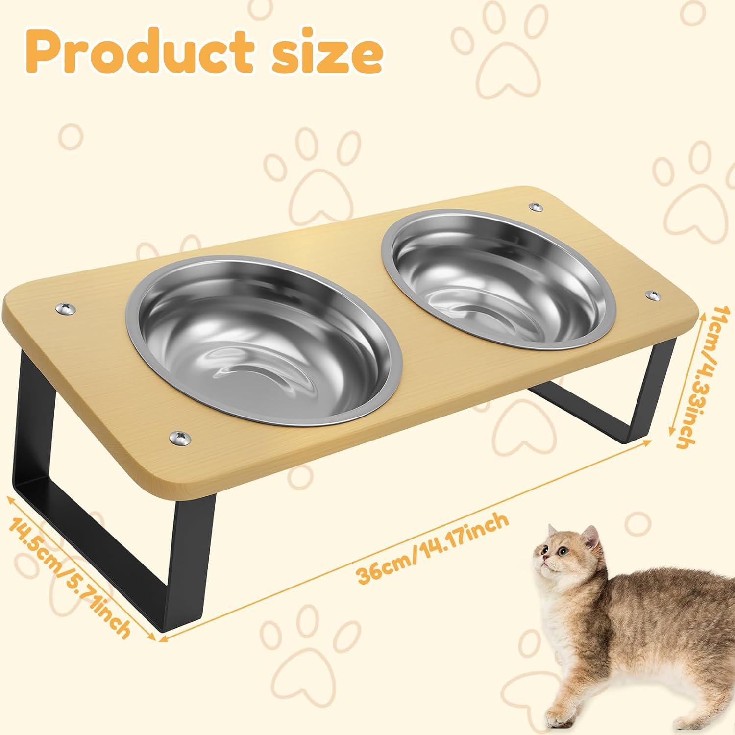 UKQRRTC Cat Food Bowls with Iron Wood Stand, Detachable 15 Degree Tilted Elevated Cat Bowls, Smooth Edge Raised Cat Bowls for Food and Water image number 6