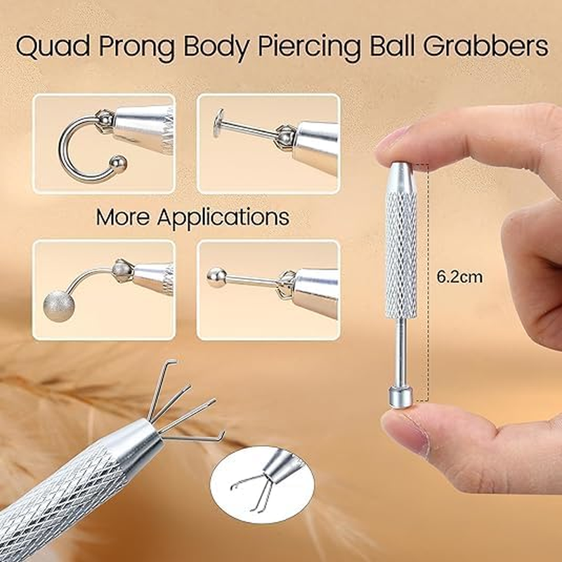 2 Pcs Piercing Ball Grabber and Piercing Changing Tool - Stainless Steel 4-Prong Tweezers - Suitable for Jewelry Making, Small Parts Pickup, and Piercing Ball Screw Tool (Silver) image number 5