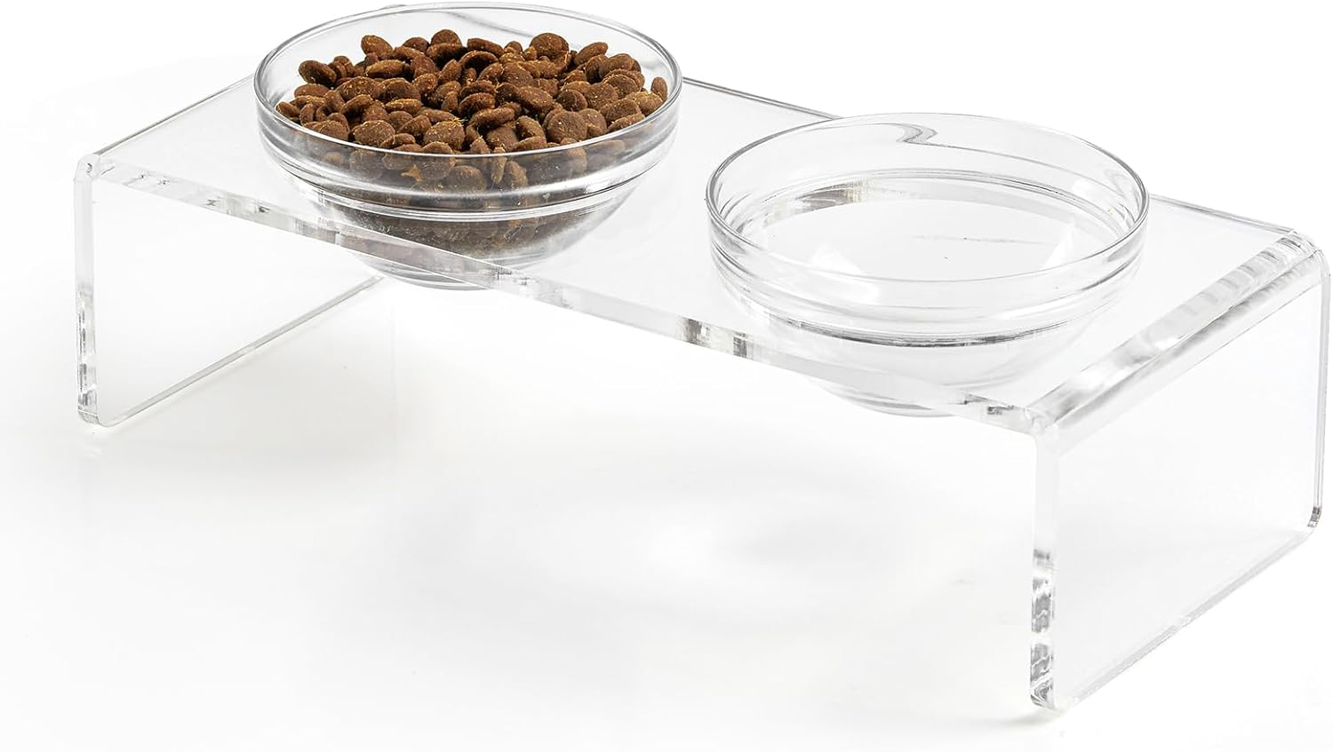 Acrylic Elevated Dog Cat Bowls Pet Feeder Double Bowl Raised Stand Comes with 2 Removable Glass Bowls and 2 Stainless Steel Bowls.Perfect for Cats Puppies Small Dogs image number 5