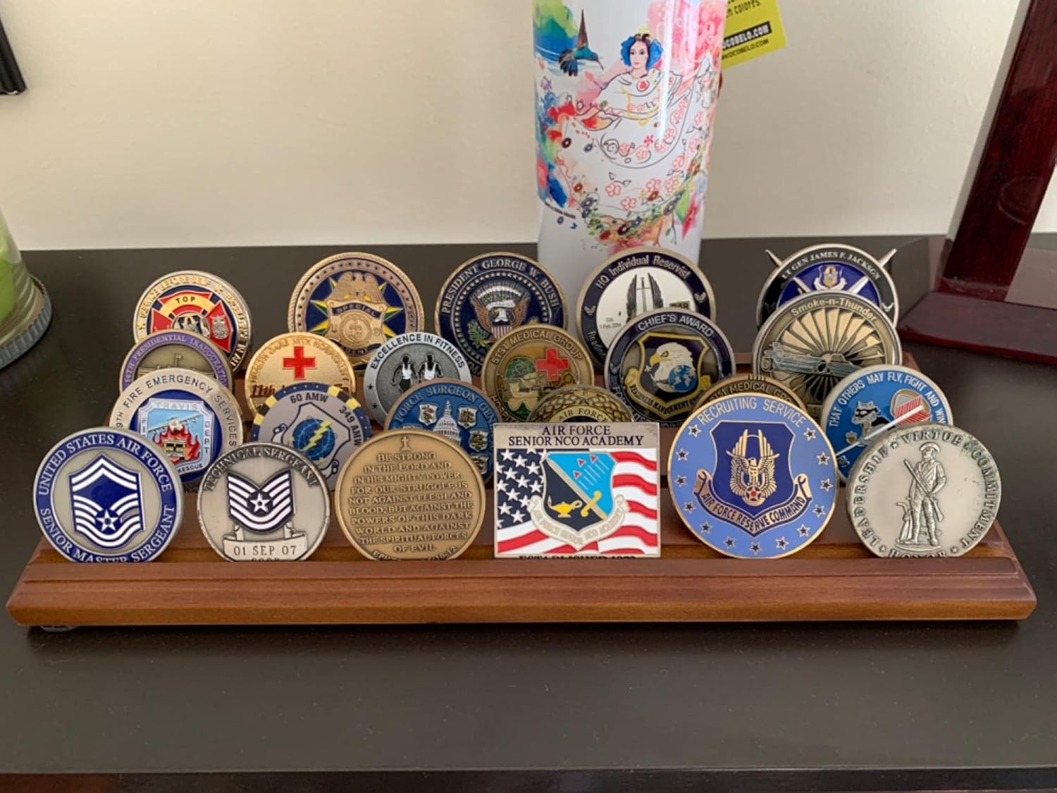 Military Challenge Display Coin Holder Stand Walnut Finish CN7 - Walnut Finish image number 6