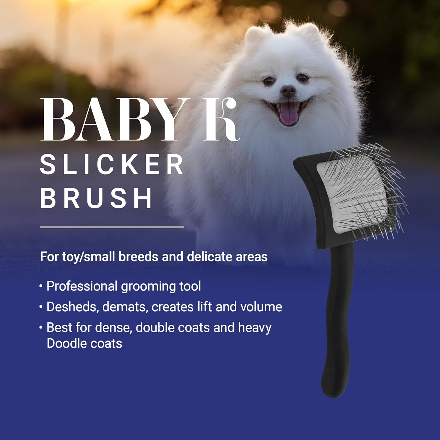 Chris Christensen Baby K Dog Slicker Brush, Groom like a Professional, Fluff Detangle Style, Saves Time Energy, Black, Small