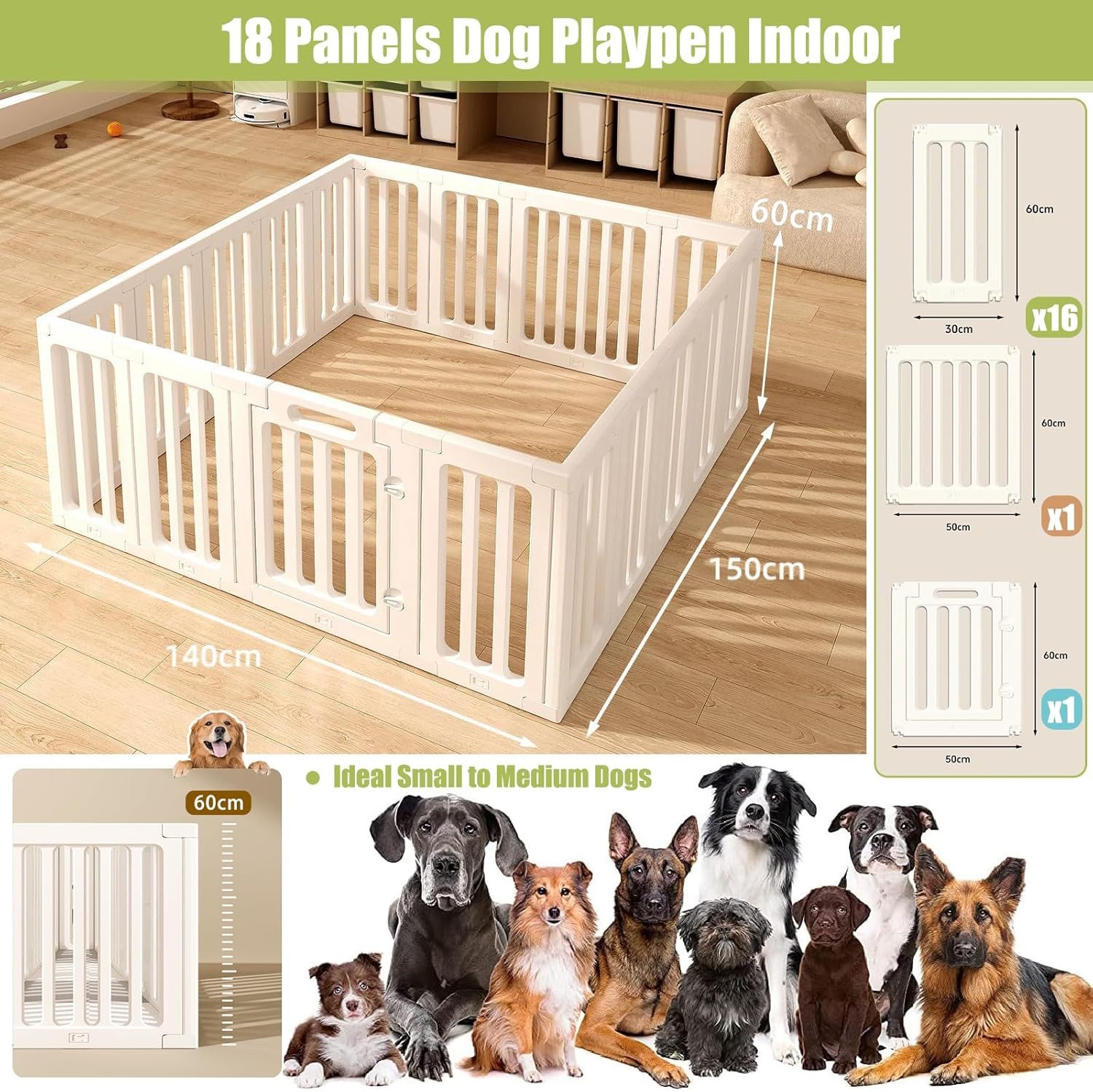 LIODUX Modern Design Pet Pen Fence, 14/16/18 Panels Plastic Puppy Enclosures, Dog Playpen, Easy Assemble Foldable Dog Crate for Puppy Cat Bunny Small/Medium Dogs (18 Panels) image number 6