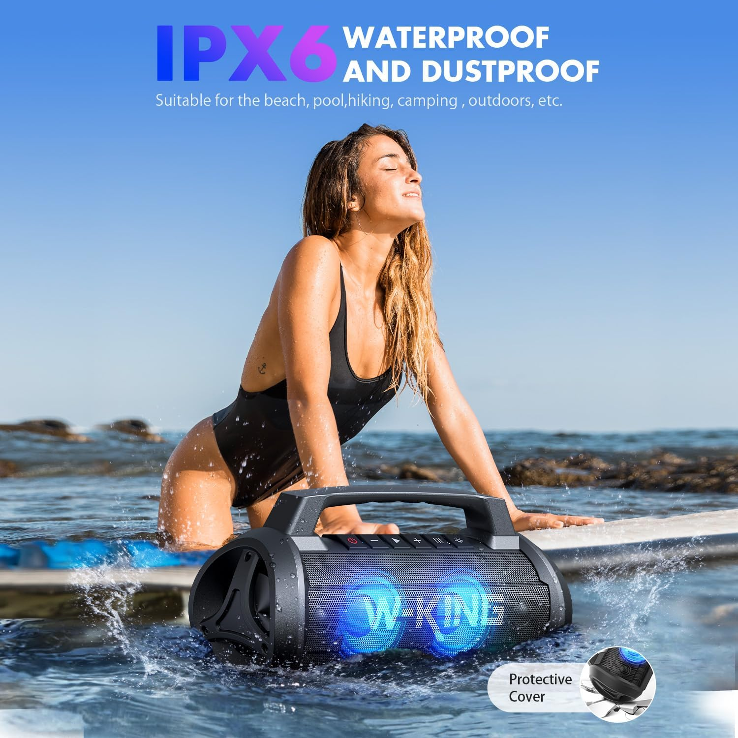 W-KING Portable Bluetooth Speakers, 70W Loud Stereo Sound with Subwoofer, Deep Bass, 42H Play,Dsp,Ipx6 Waterproof,Led Light,Eq,Powerbank,Mic In,Tf Card, AUX, Outdoor Speaker for Party, Camping image number 2